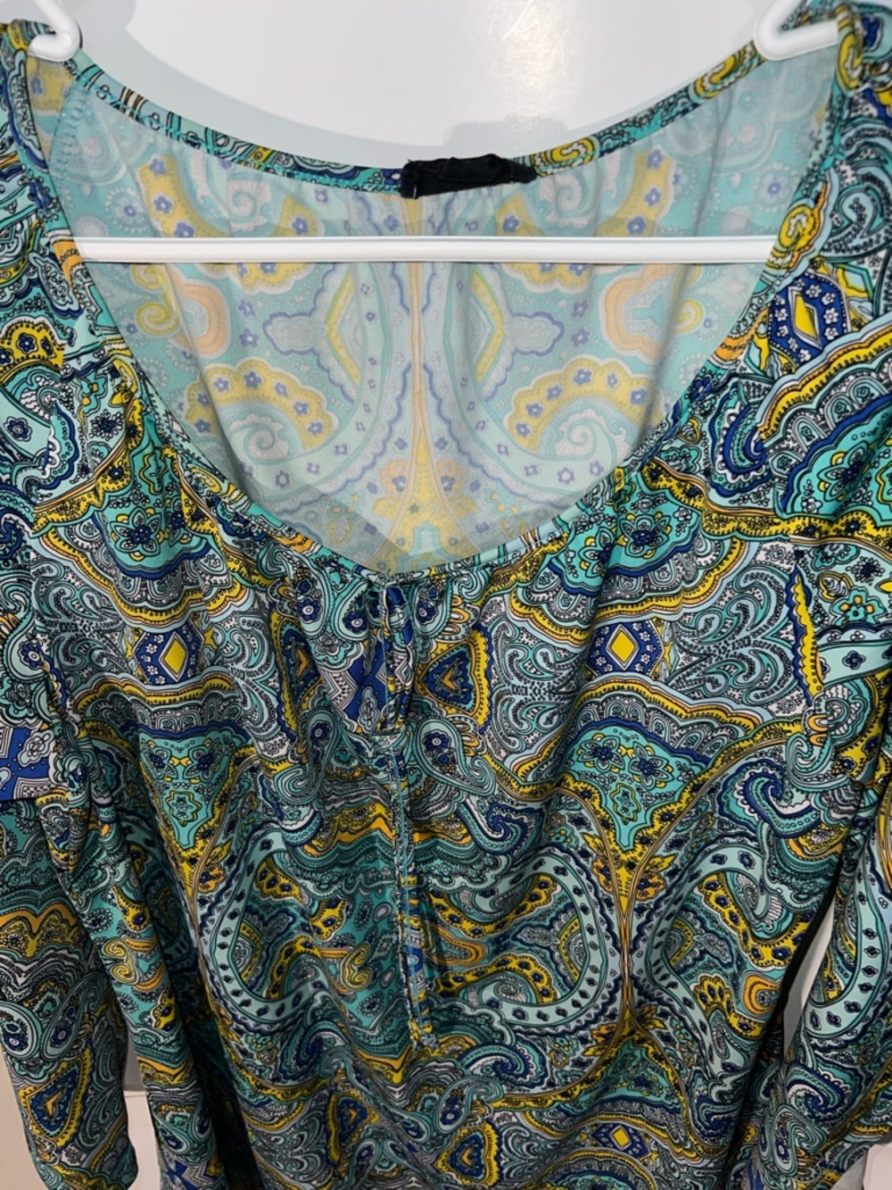 Tacera Teal and Yellow Paisley Scoop-Neck Tunic - Picture 3 of 4